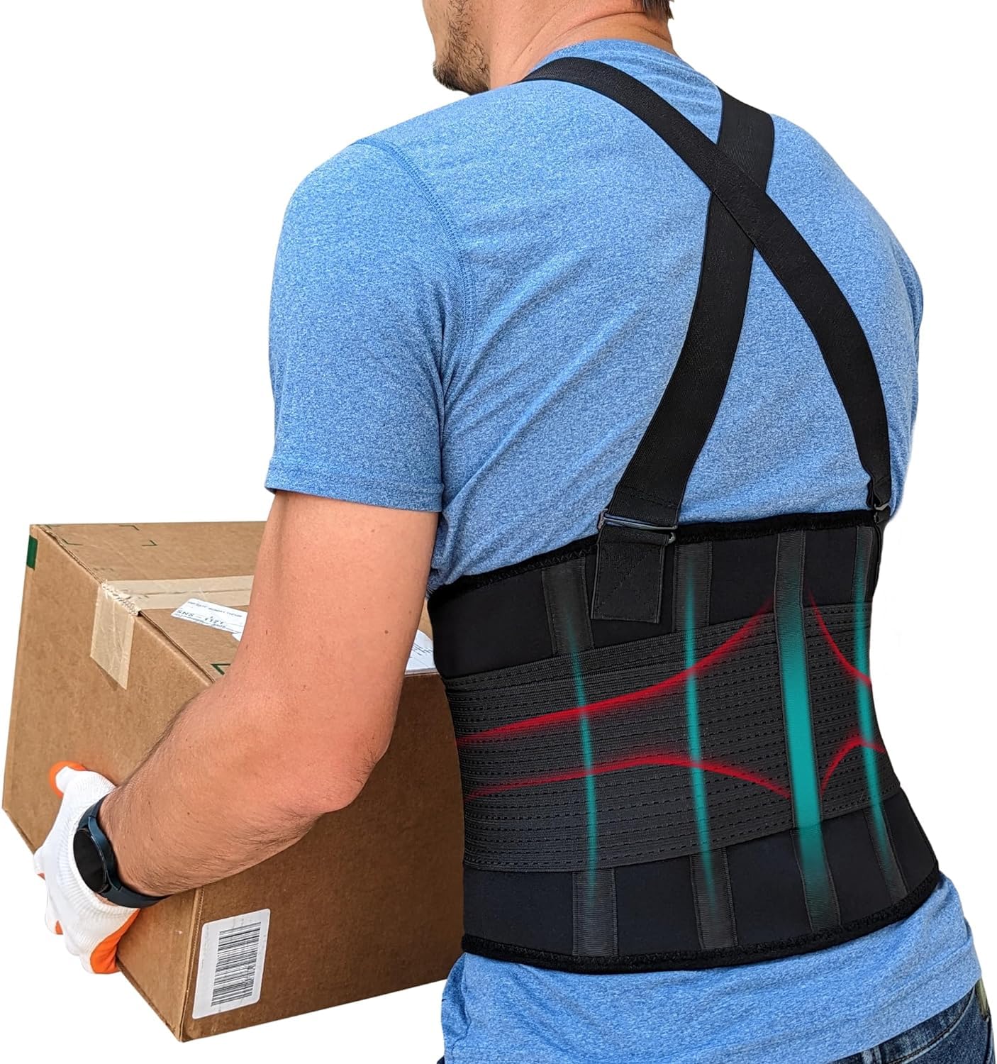 Soporte de espalda de talla grande para hombres, levantamiento de peso con tirantes, cinturón de apoyo de espalda para el trabajo, soporte lumbar con soporte lumbar para aliviar el dolor de espalda