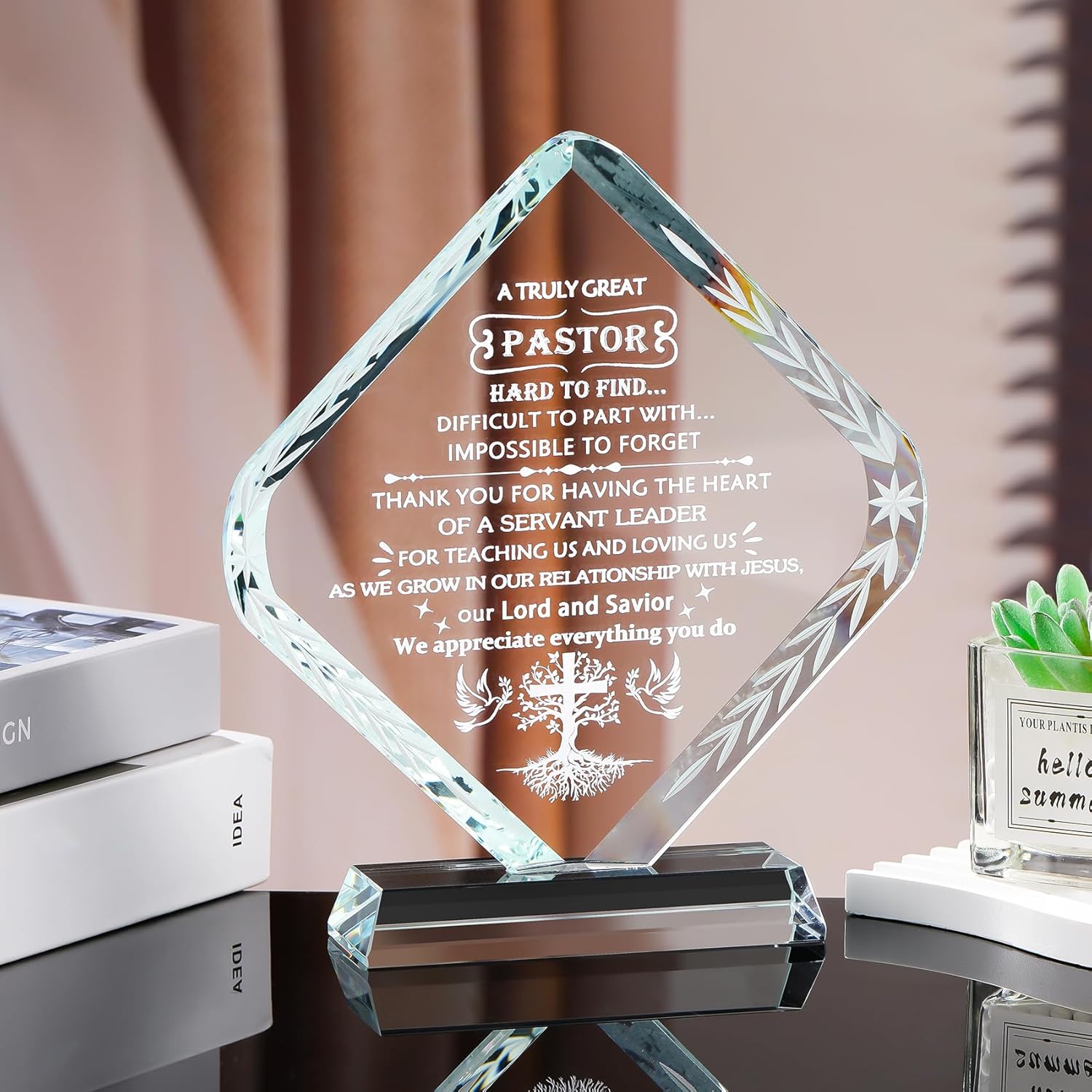 YWHL Pastor Appreciation Gifts for Men, Thank You Pastor Day Gifts Inspirational Religious Crystal Keepsake Plaque, Unique Presents for Pastors on Birthday Christmas Retirement - Image 3
