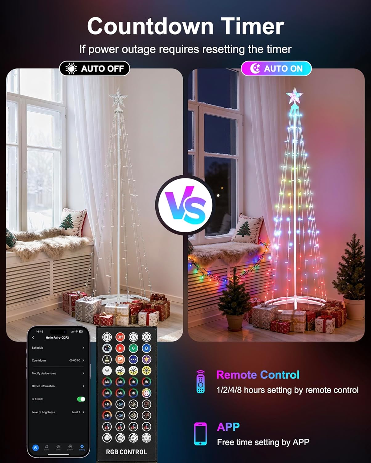 7.5Ft Smart LED Christmas Cone Tree Light, Lighted Artificial Tree with Star Topper, Music Sync with Remote APP Control, DIY RGB Light Show Tree for Xmas Indoor Outdoor Decorations (RGB)