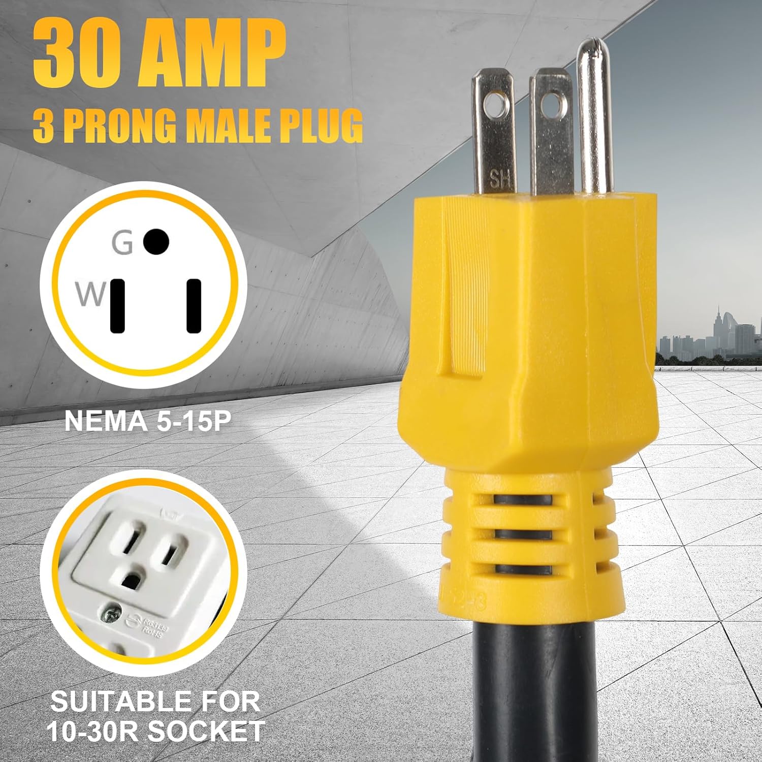 NEMA 5-15P to TT-30R RV Adapter Cord, 30 Amp to 15 Amp RV Surge Protector Adapter Cord with Overload Protection, 3 Prong 110 Volt Power Converter with LED Power Indicator