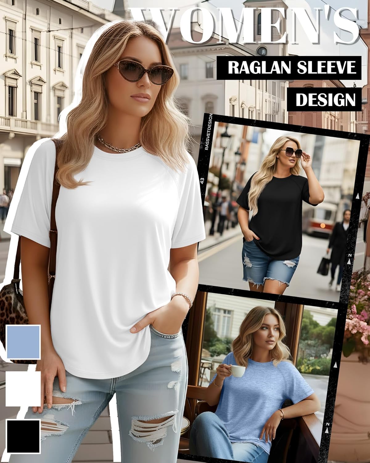 Ficerd 3 Pack Plus Size Tops for Women Casual Crewneck Raglan Short Sleeve Loose Tunic Tee Summer Workout T Shirts XL-5XL