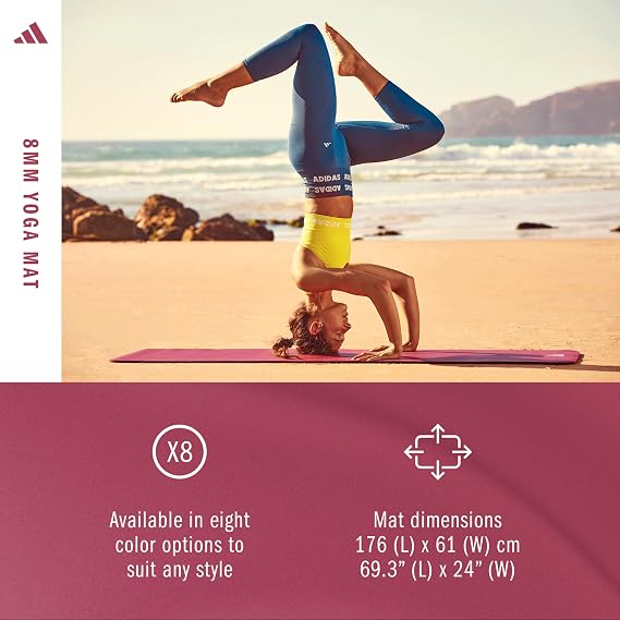 adidas Yoga Mat - Eco Friendly - Non Slip, Durable Textured Surface, 8mm