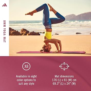adidas Yoga Mat - Eco Friendly - Non Slip, Durable Textured Surface, 8mm