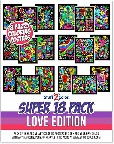 Paquete de 18 pósteres de terciopelo mullido para colorear (edición de amor), ideal para artes y manualidades del día de San Valentín, actividades