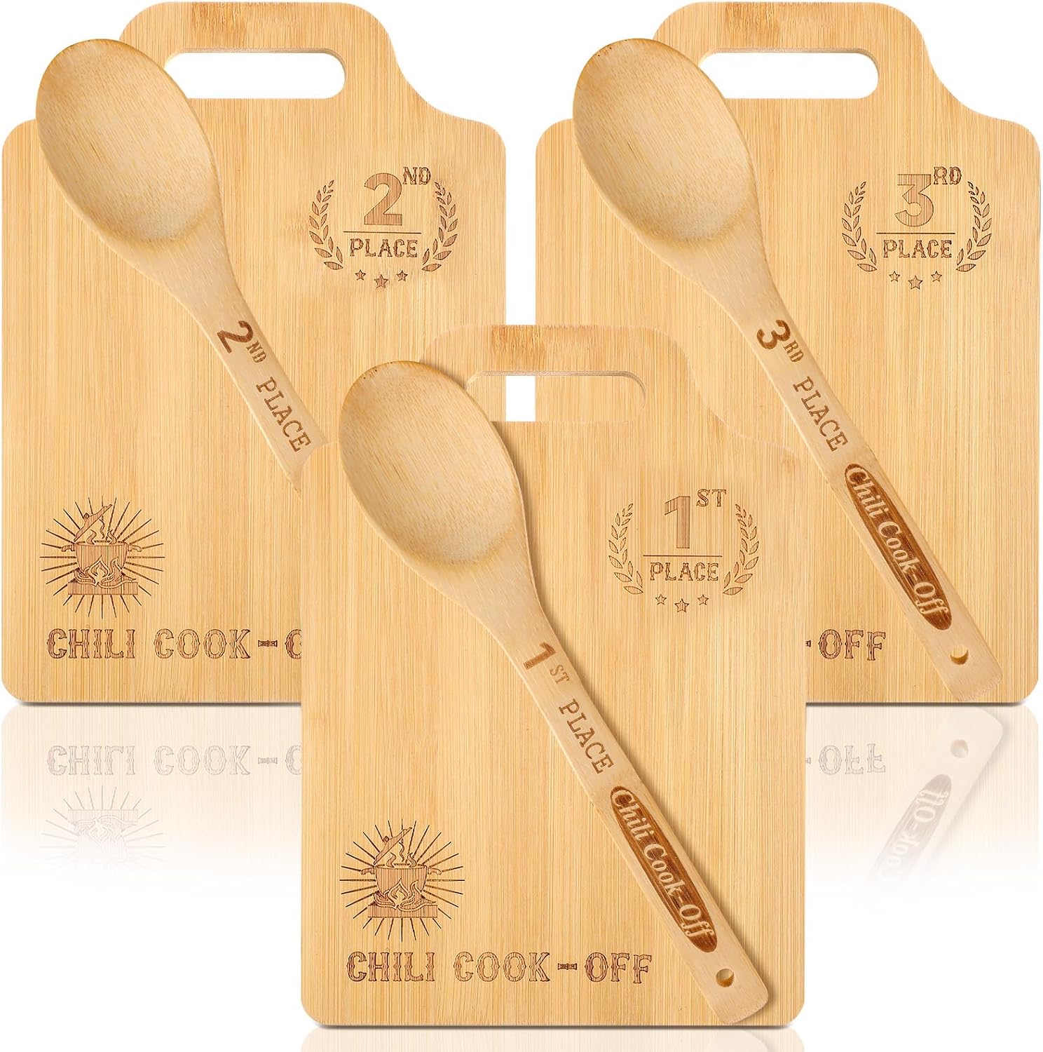 Sliner Set of 3 Chili Cook off Trophies Wooden Cutting Boards with Handle Spoon Chili Cook off Prizes 1st 2nd 3rd Place Chili Competition Gifts for Men Women Chili Festivals Decorations