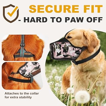 Mesh Dog Muzzle, Breathable Soft Dog Muzzle with Reflective Straps for Secure Fit, Prevents Biting, Chewing Scavenging- Adjustable for Small Medium Large Dogs,Pink,L