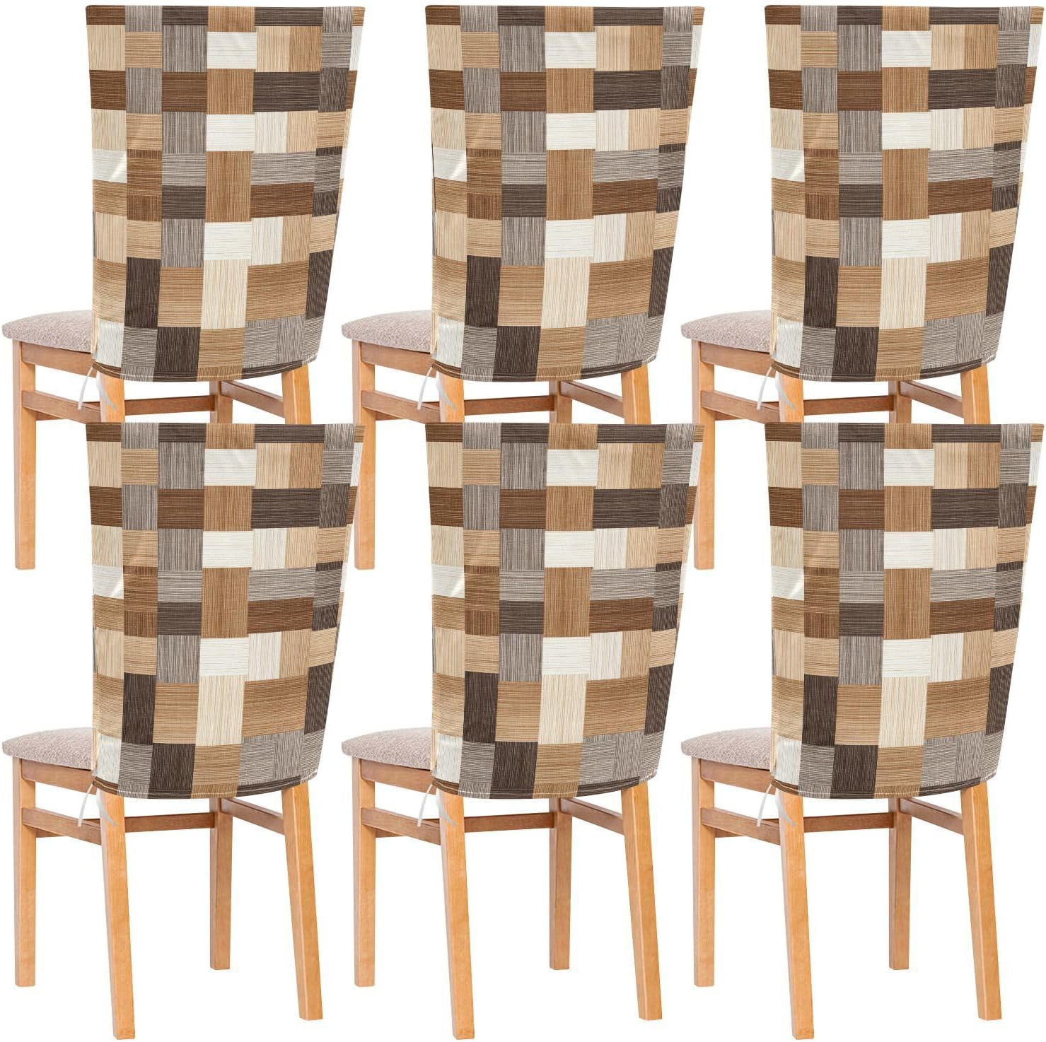 ALAZA Retro Beige Brown Plaid Chair Back Cover Set of 6, Washable Reusable Removable Chair Slipcovers Decorative Chair Cover for Home Kitchen Wedding Party