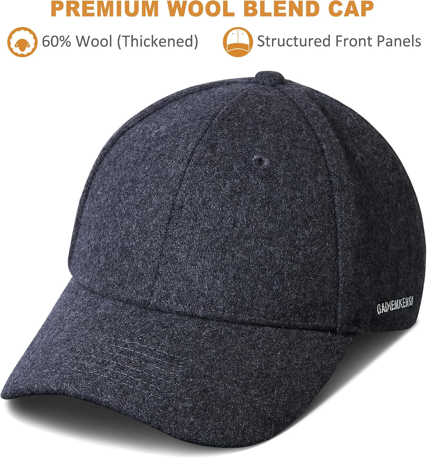 GADIEMKENSD Winter Baseball Caps Structured Wool Blend Hat image 2