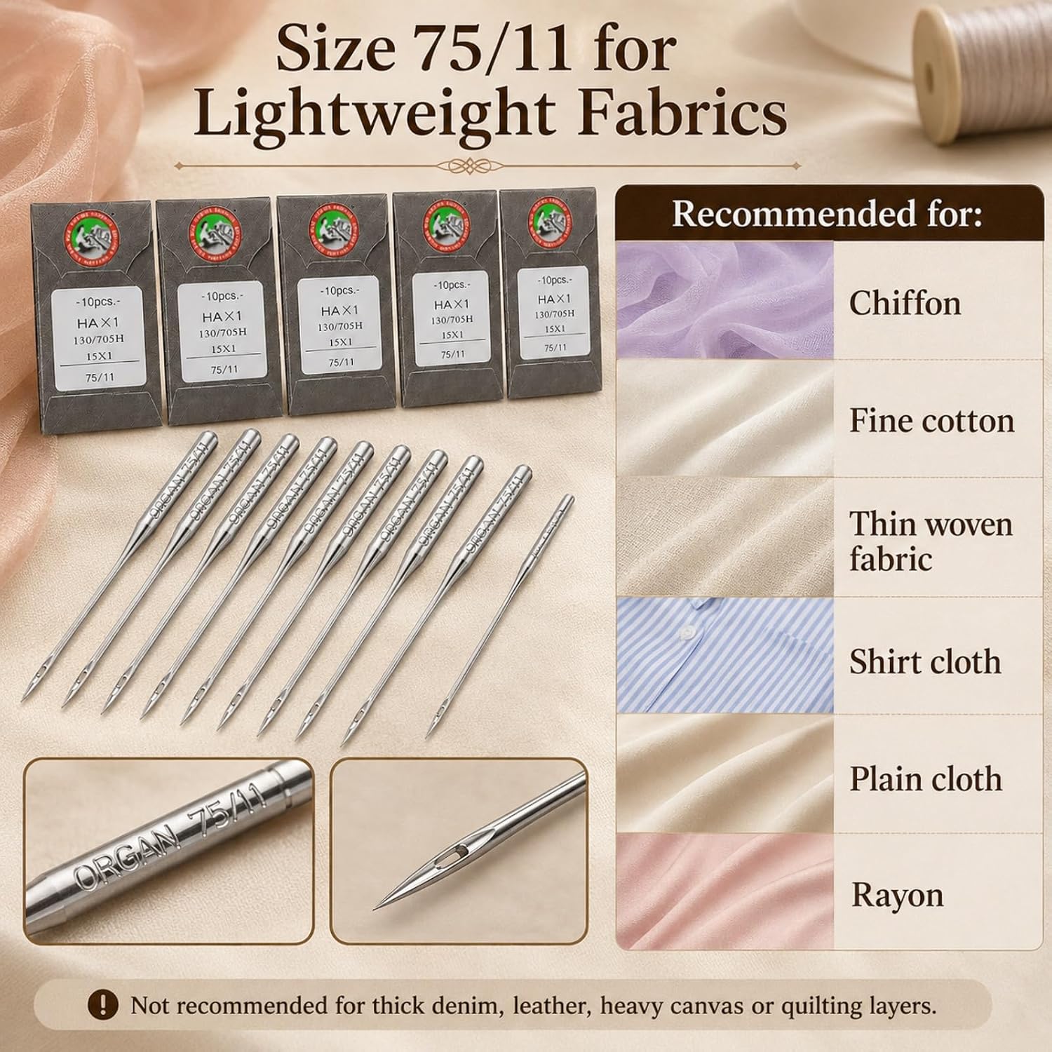 50 PCS Sewing Machine Needles for Brother, Sewing Needles Embroidery Machine Needles for Brother Sewing Machine (75/11-50 Pack)
