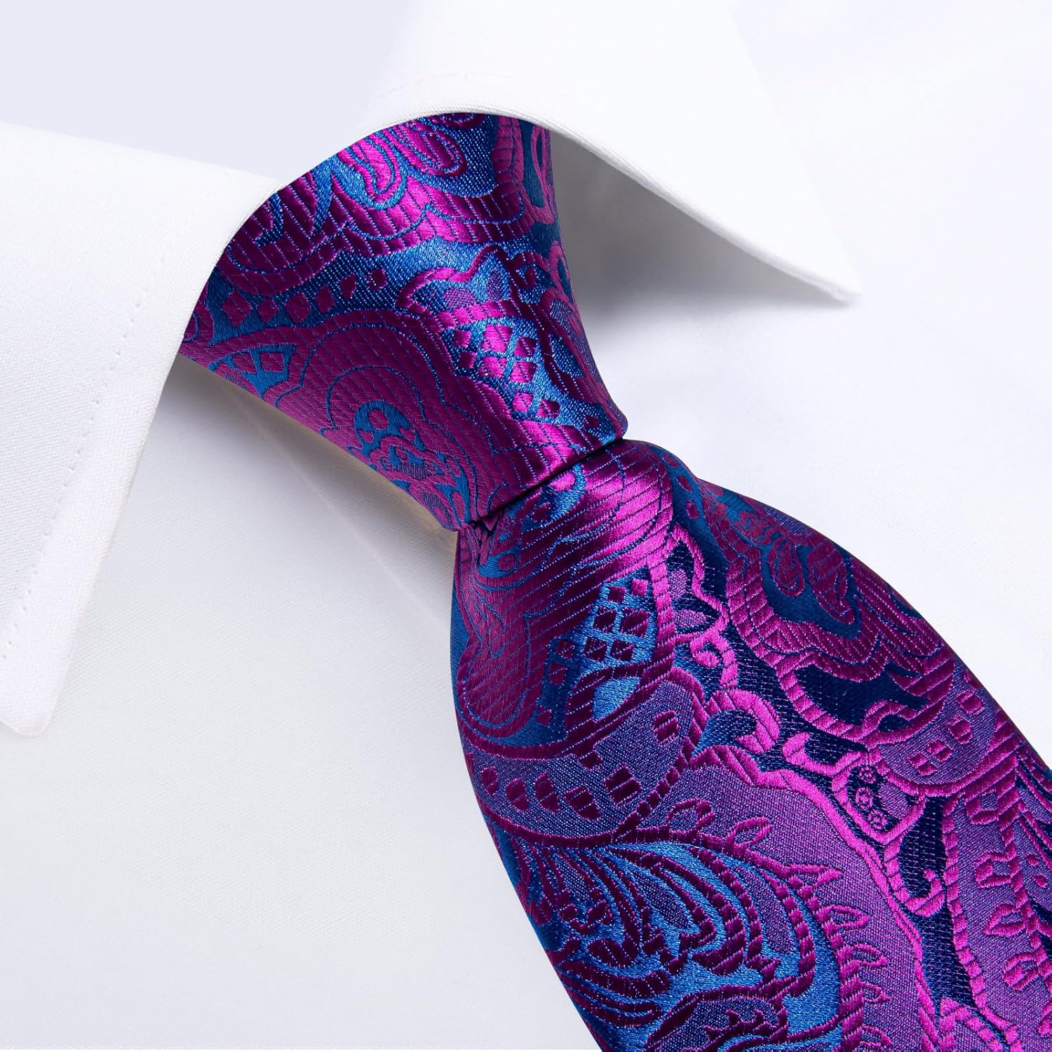 DiBanGu Silk Floral Ties for Men Woven Paisley Necktie and Tie Clip Handkerchief Cufflinks Set for Party Wedding - Image 5