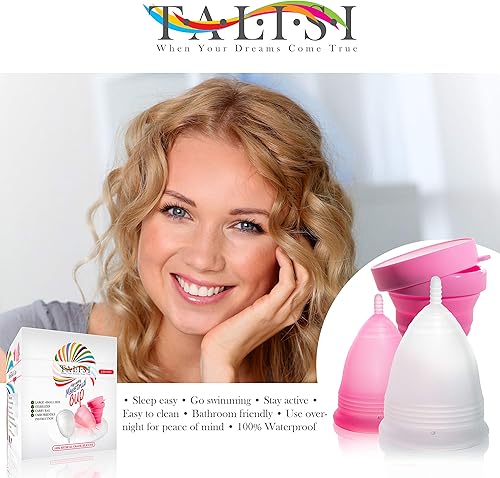 Miniatura 8 de Talisi - Juego de 2 tazas menstruales reutilizables con taza de esterilización plegable de silicona plegable alternativa a tampón y almohadilla taza