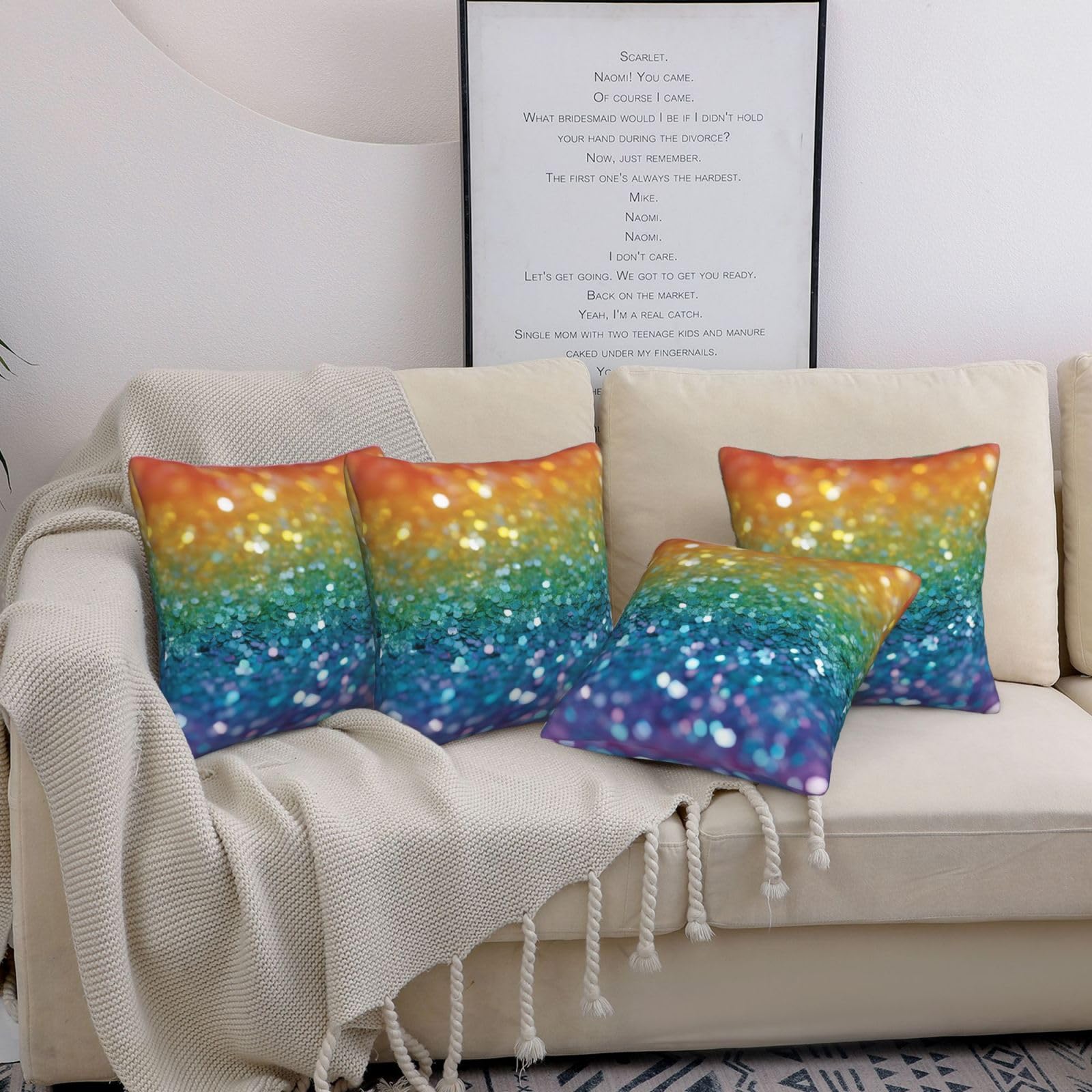 Lot de 4 housses de coussin pailletées arc-en-ciel carrées 50,8 cm