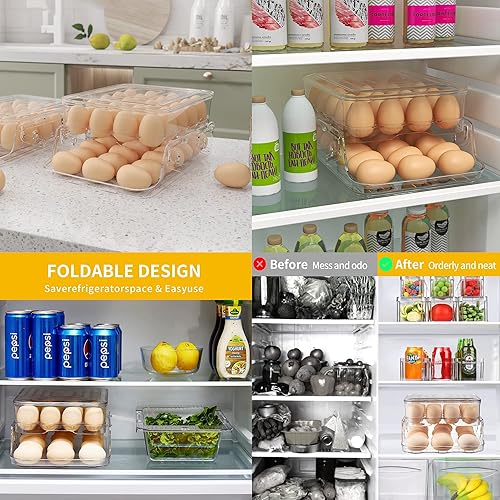 Miniatura 5 de Soporte plegable grande para huevos para refrigerador, contenedor enrollable para huevos de 41 huevos frescos para refrigerador con tapa,
