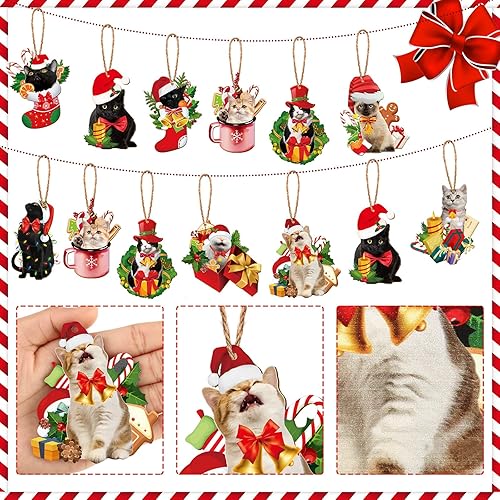 Miniatura 3 de Spiareal 40 Pcs Christmas Cat Ornament Set Xmas Decor Tree Hanging Cat Wooden Holiday Decoration Ornaments for Christmas Tree Outdoor Hanging(Real)