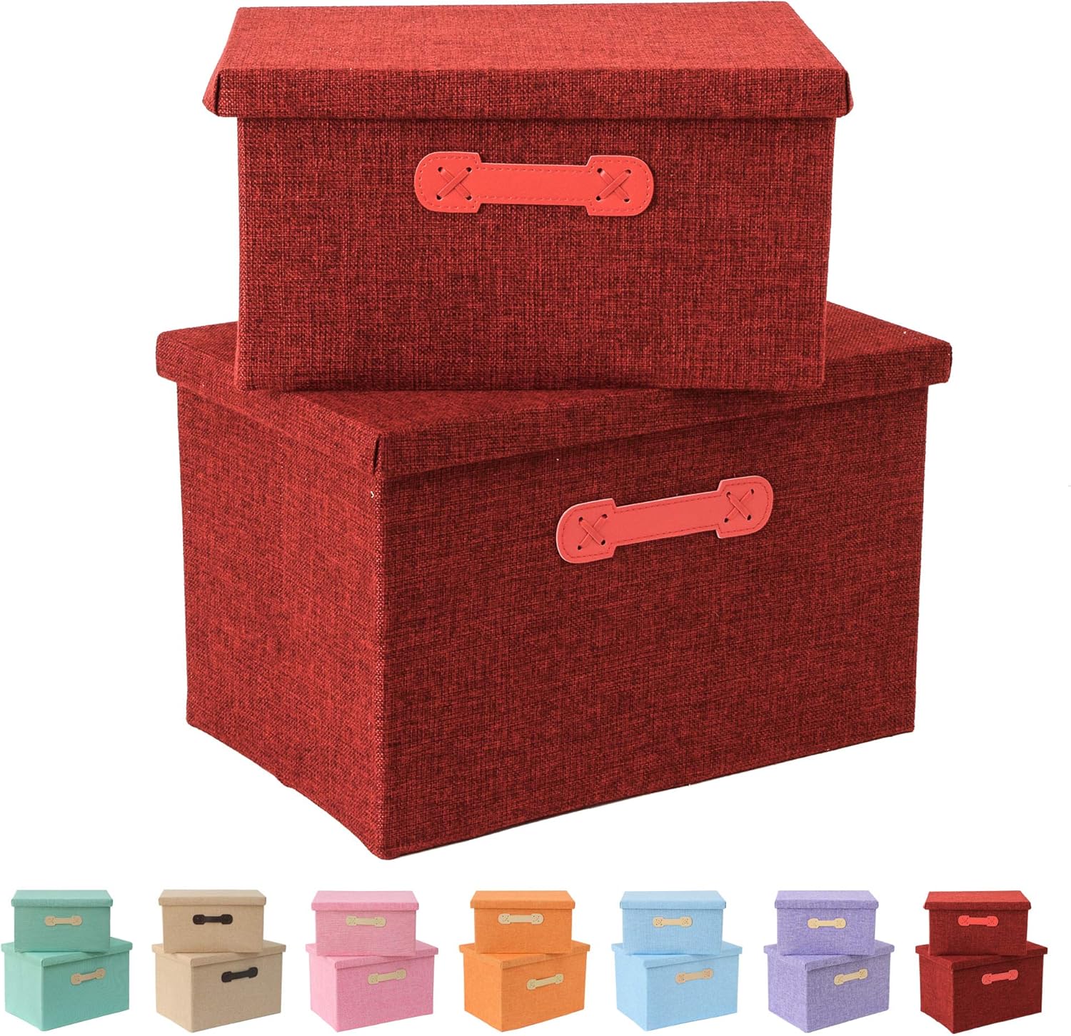 Enzk&Unity Linen Fabric Storage Baskets with Lids Foldable