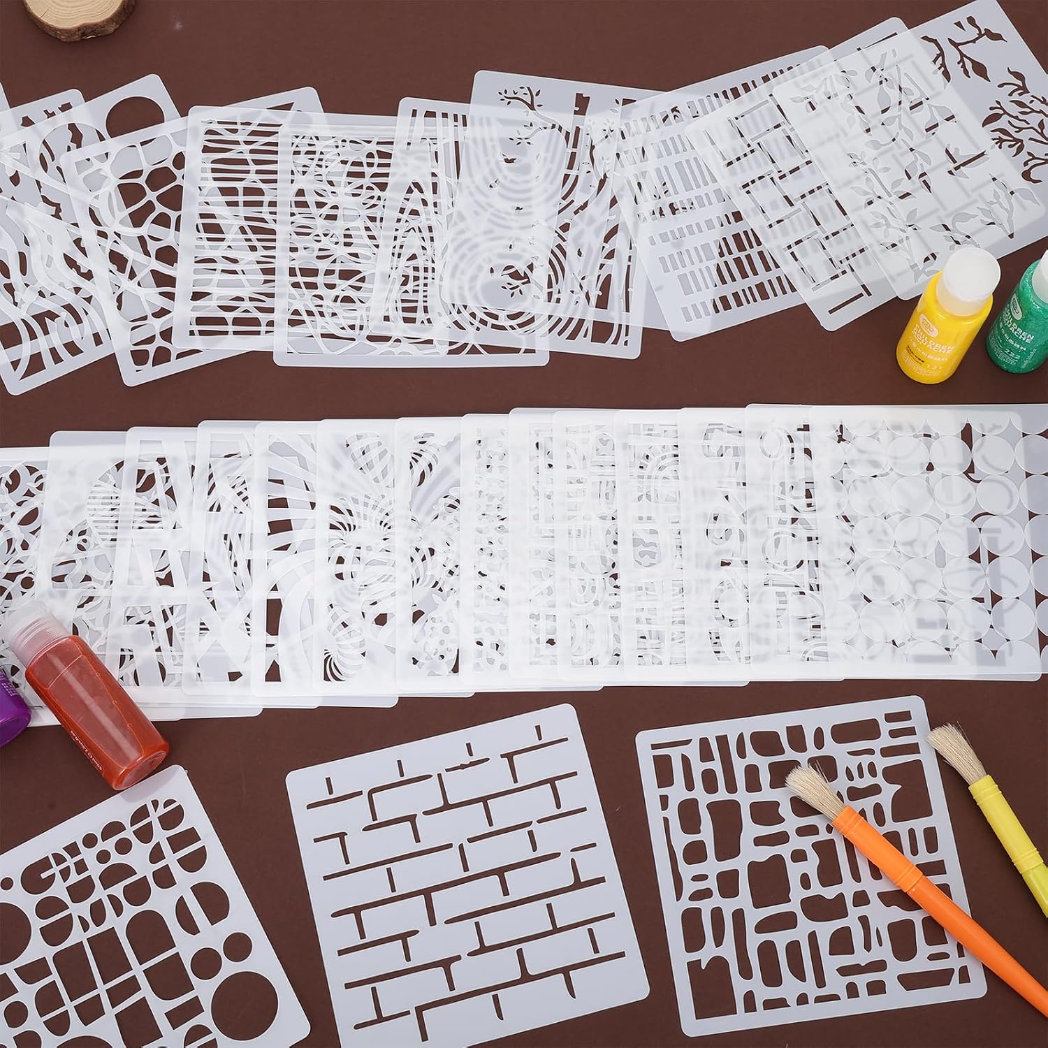 26 Pcs Stencils for Crafts Reusable Geometric Wave Swirl Bubble Brick Wall and Branch Pattern Templates Stencils for Painting on Wood Scrapbook Canvas Paper and DIY Craft Projects image 3