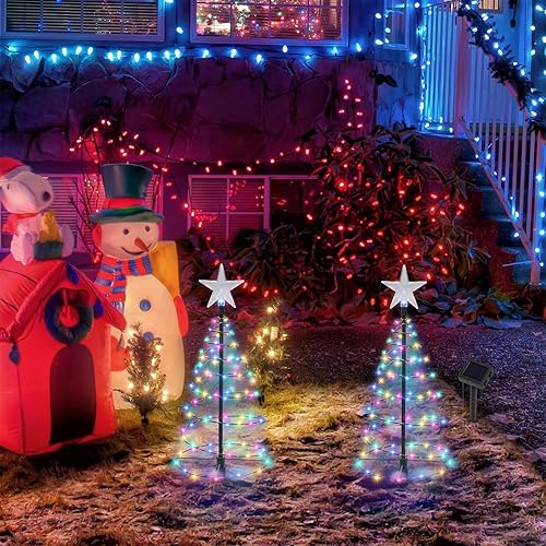 Miniatura 4 de Dynaming Paquete de 4 árboles de Navidad solares en espiral con luces, marcadores de camino de Navidad iluminados al aire libre de 19 pulgadas con