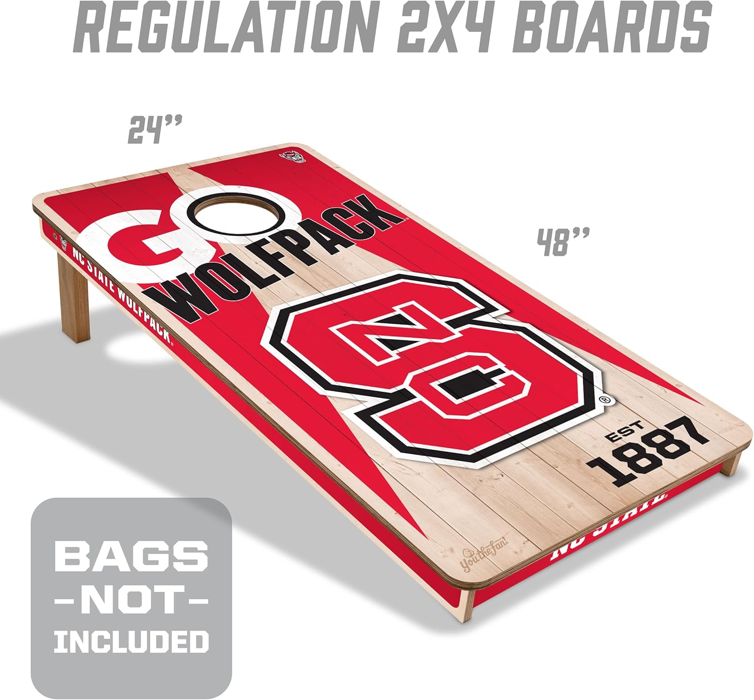 YouTheFan NCAA 2’ x 4’ Professional Wood Cornhole Game NC State Wolfpack 2' x 4' Team Colors