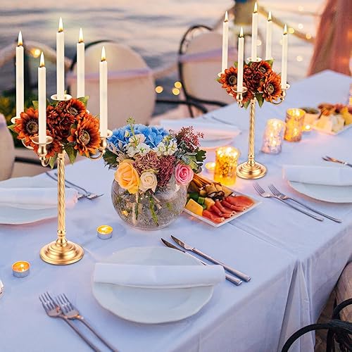 Miniatura 4 de Zhehao Paquete de 9 candelabros dorados de 21 pulgadas de metal alto, centro de mesa de piso antiguo, soporte de 5 brazos para decoración de centros