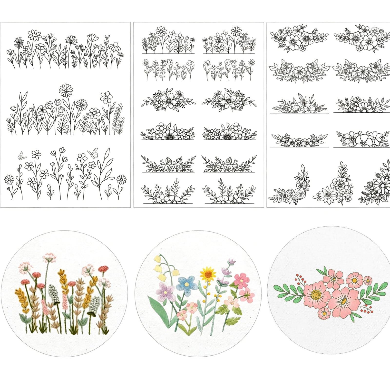 Stick and Stitch Embroidery Paper, 26 Pcs Water Soluble Embroidery Patterns with Wildflower Designs, Wash Away Embroidery Patterns Sheets for Hand Sewing Beginners & Craft Enthusiasts