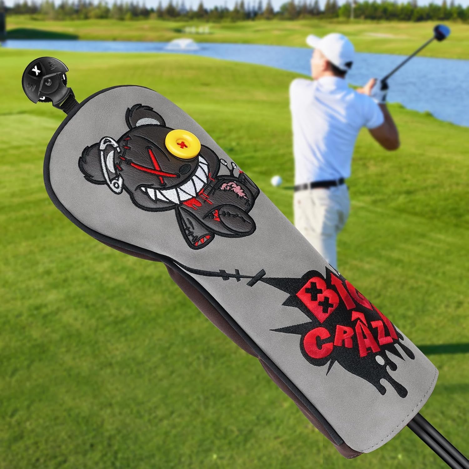 Big Crazy Golf Club Head Cover, Golf Head Covers, Funny Driver Headcover, Unqiue Hybrid Headcover, Fairway Wood Head Covers, Golf Blade Mallet Putter Cover, Gift Broken Bear