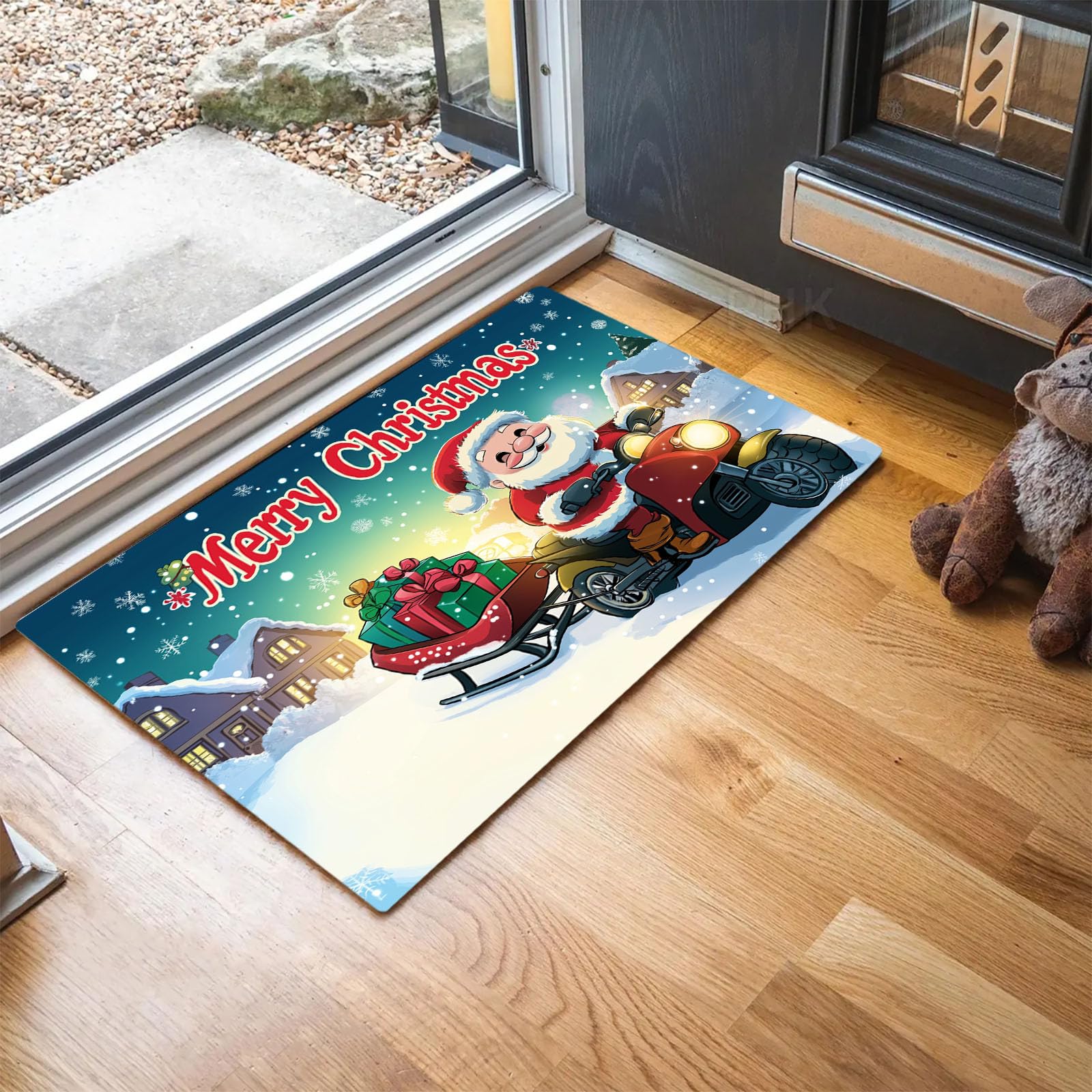 Fußmatte Weihnachten, Niedlicher Cartoon-Weihnachtsmann Teppich, Schmutzfangmatte Waschbar für Innen und Außen, rutschfest Weihnachts Fußmatte für Flur, Wohnzimmer, Badezimmer,90 x 150 cm