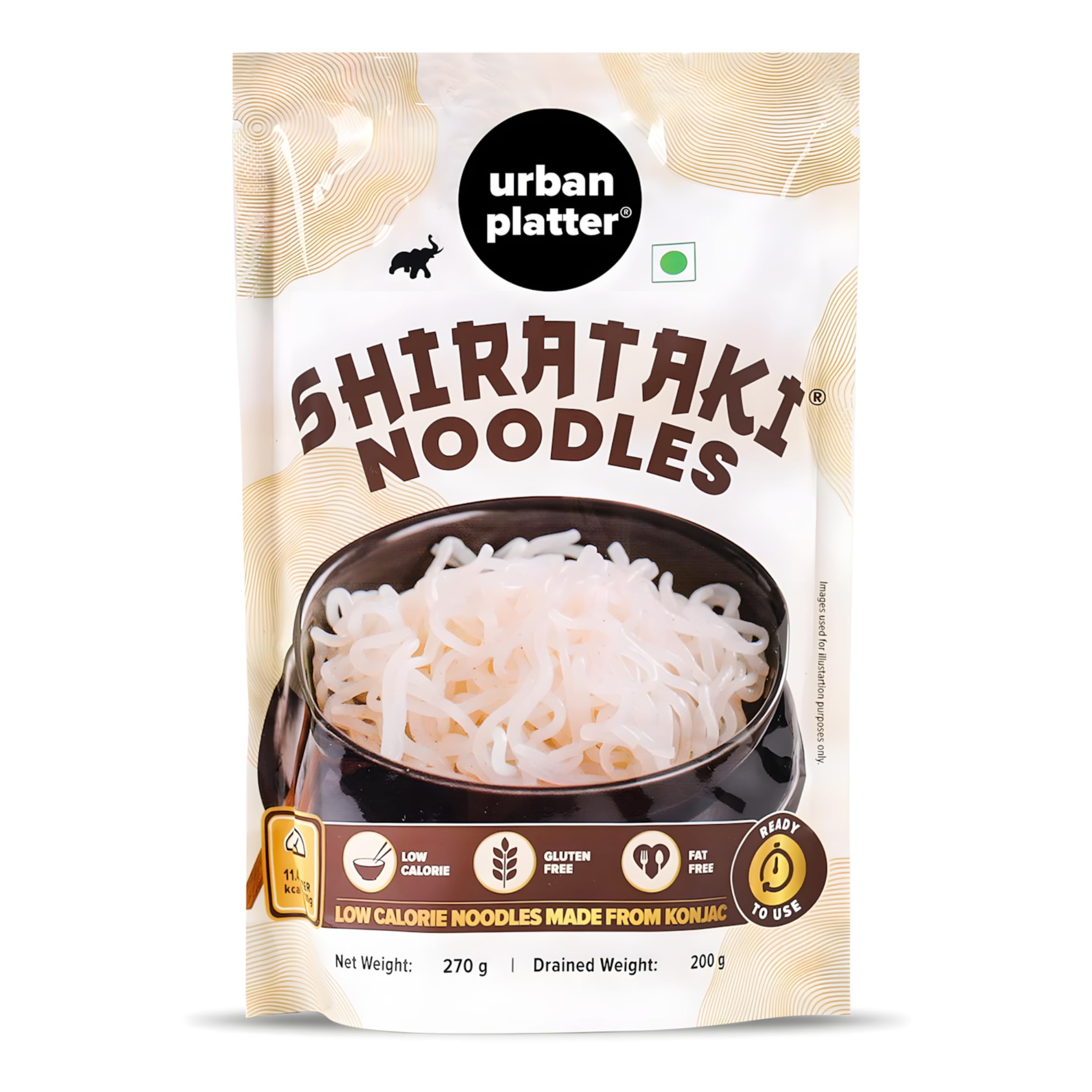 Urban Platter Shirataki Noodles | 9.52 Oz (270g) | Low Calorie & Low Carb Konjac Noodles | Keto, Vegan & Gluten-Free Diets | Fat-Free, High Fiber | Ready to Eat & Quick to Cook