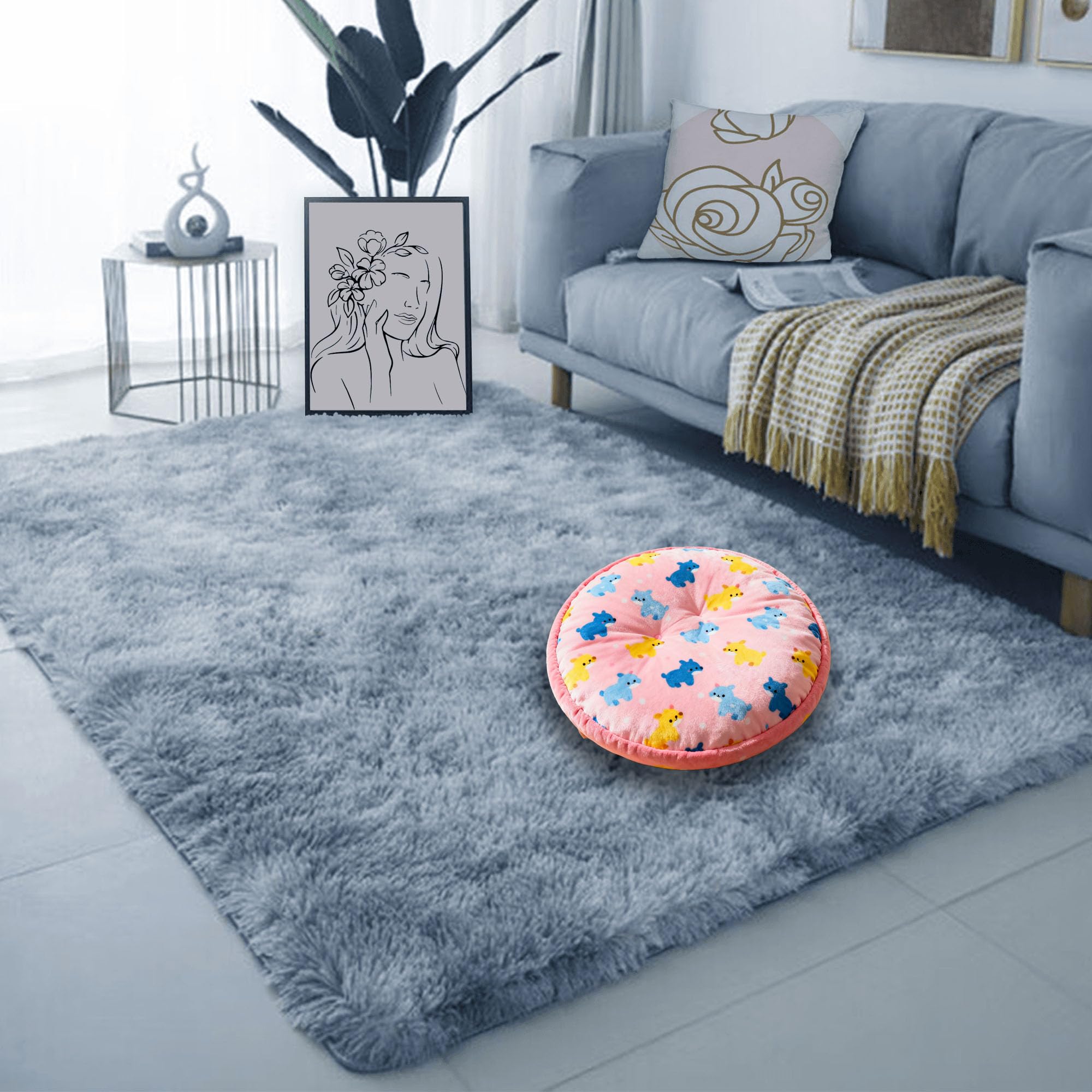 Tapis de salon 310 x 390 cm gris clair | Grand tapis à poils longs doux
