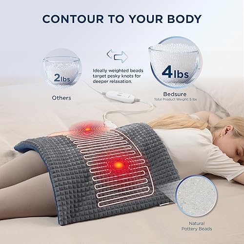 Miniatura 10 de Bedsure Almohadilla térmica eléctrica de espalda para cuello y hombros, para masaje, con peso y vibración, con 3 niveles de calefacción y 3 modos de