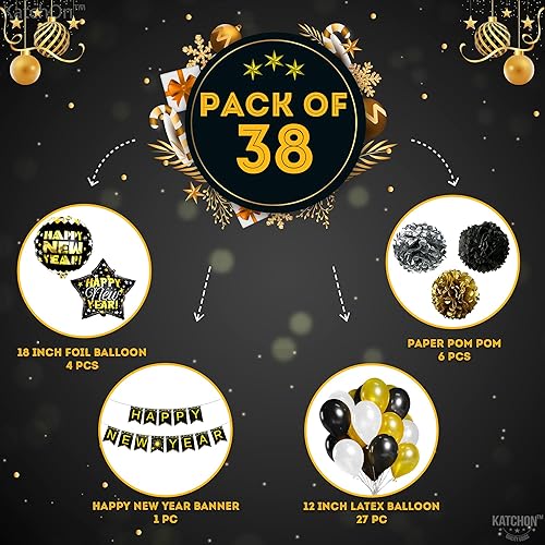 Miniatura 2 de KatchOn, Juego de 40 decoraciones de Feliz Año Nuevo 2025, sin bricolaje, pancarta de feliz año nuevo de 10 pies | Globos de feliz año nuevo 3D con