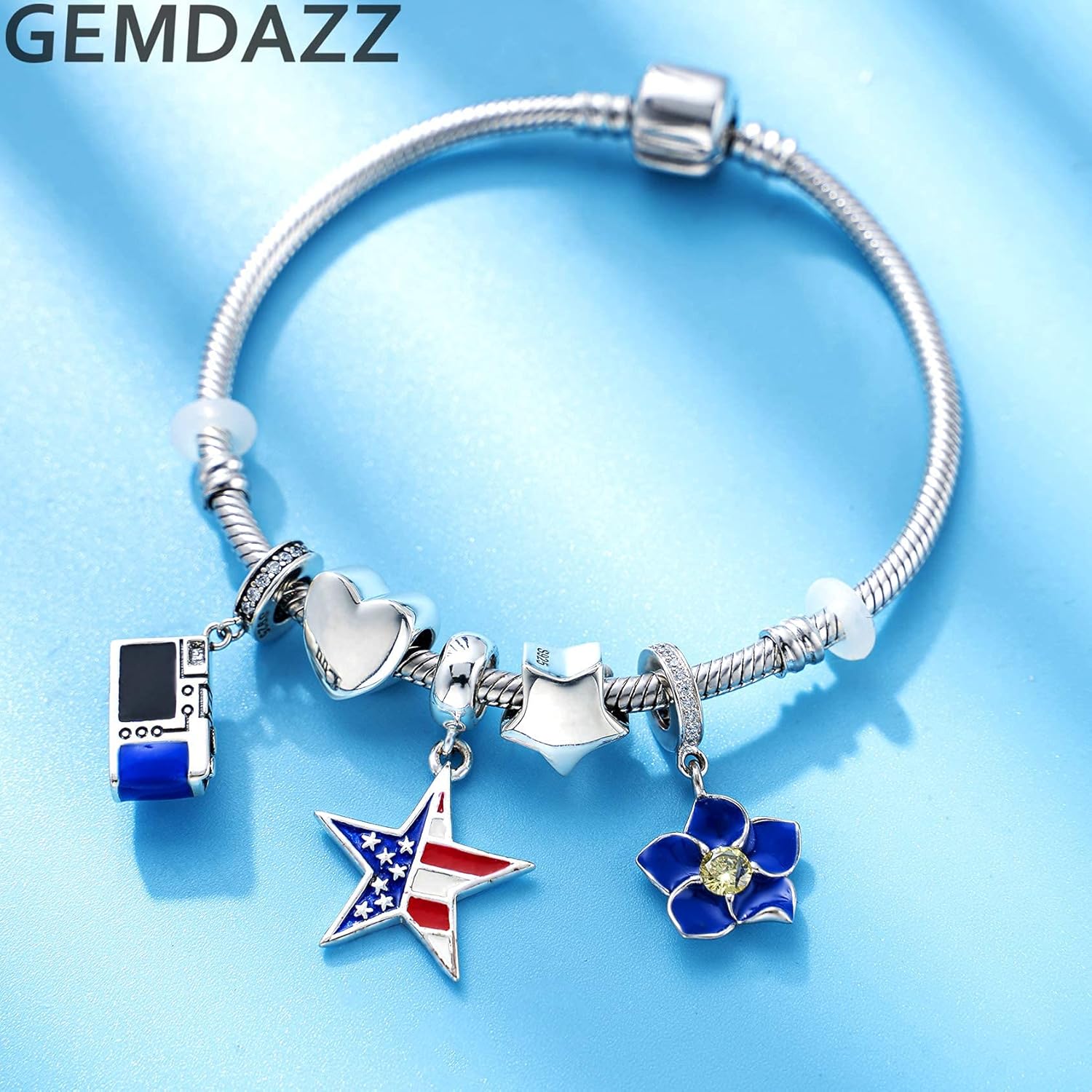 GEMDAZZ Valentines Seires Heart and Star Charm Fit European Bracelet, 925 Sterling Silver Crystal Love Heart Beads, Gift for Mother/Wife/Lover/Christmas - Image 3