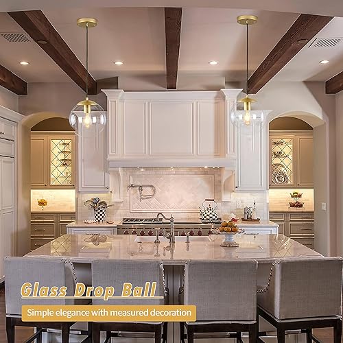Miniatura 3 de KoKo&Yukina Lámpara colgante de globo dorada de 10 pulgadas, lámpara colgante de globo de vidrio de mediados de siglo, lámpara moderna de mediados