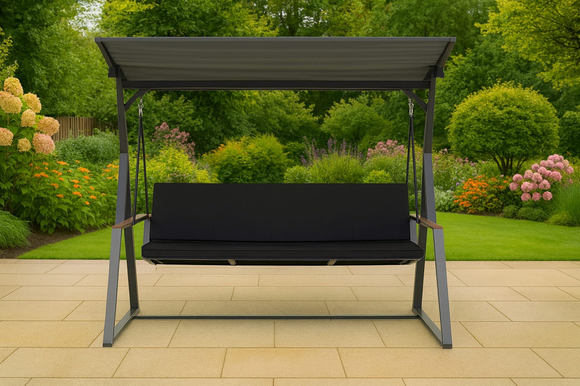 Hollywoodschaukel Auflage, 7 cm dick, Sitz- und Rückenpolster, Abnehmbarer Bezug, Wendbar, Garten Polster Set (Anthrazit, 170x50x50cm)