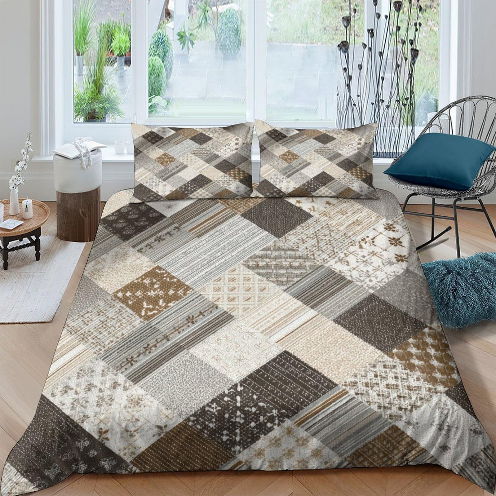 Ctjqhvkz Style-5 3D Printed Patchwork Geometric Fitted Sheet Microfiber Soft Breathable Vintage Mosaic Bed Cover For Bedroom Guest Room Decor Single（135X200cm）