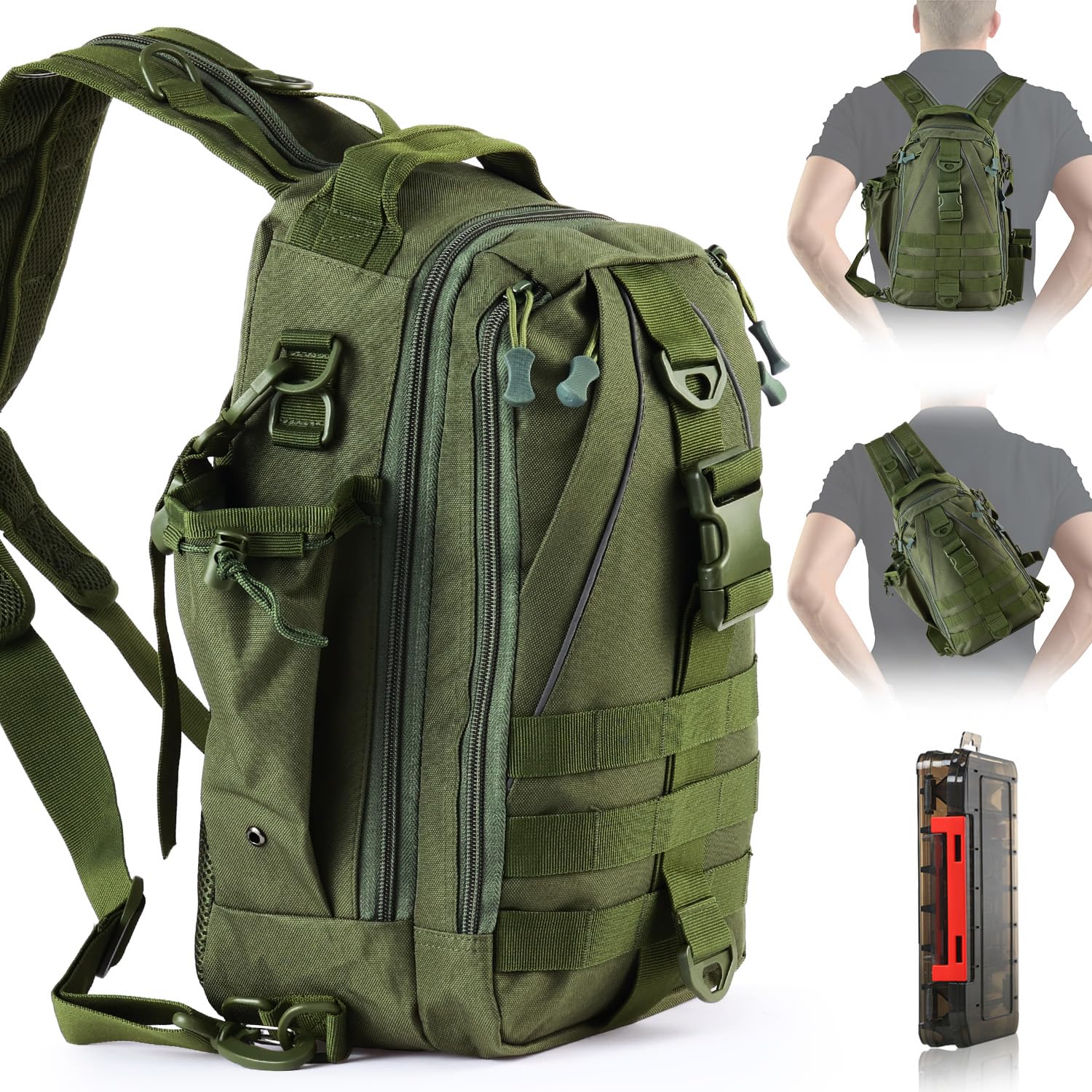 Aertiavty Mochila de pesca, bolsa de pesca con caja de aparejos, bolsa compacta para aparejos de pesca, mochila de aparejos de pesca con soporte para caña para deportes al aire libre, regalos de pesca