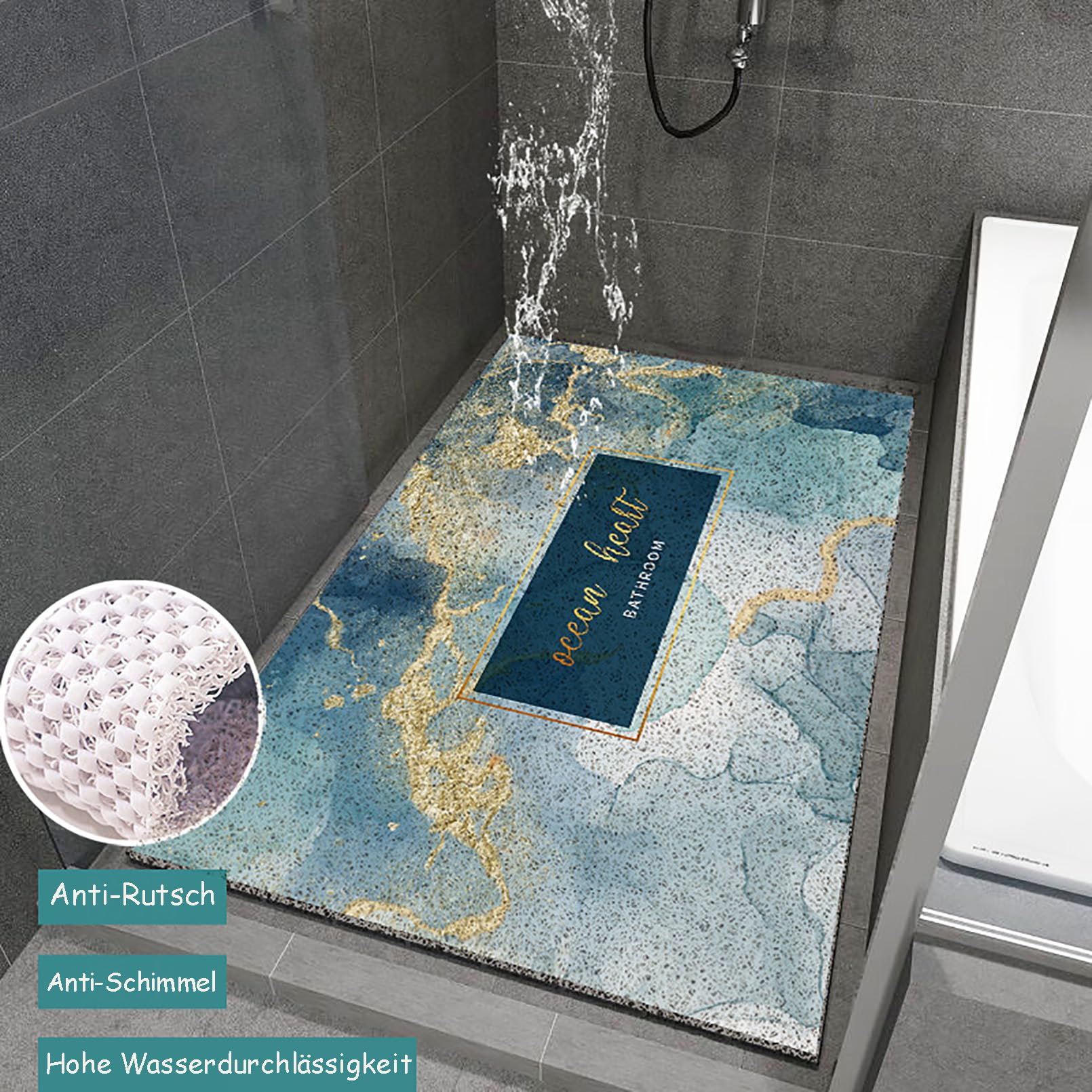 Alfombrilla antideslizante para bañera de 40 x 60 cm, diseño marino colorido, PVC, con gancho de correa, suave y cómoda, alta permeabilidad al agua