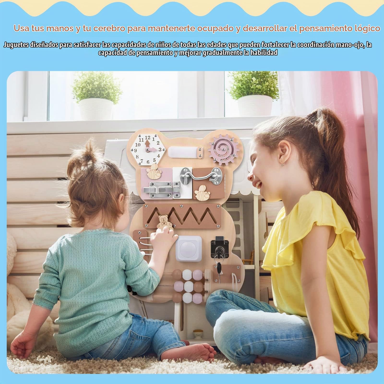 Busy Board Tablero Ocupado Montessori Tablero de Actividades sensoriales Juguetes de Madera para niños pequeños