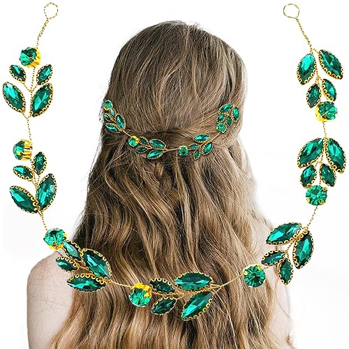 Aswewamt Diadema de cristal verde para novia, boda, diadema de vid de hoja verde, diadema de diamantes de imitación, diadema de novia, joyería de
