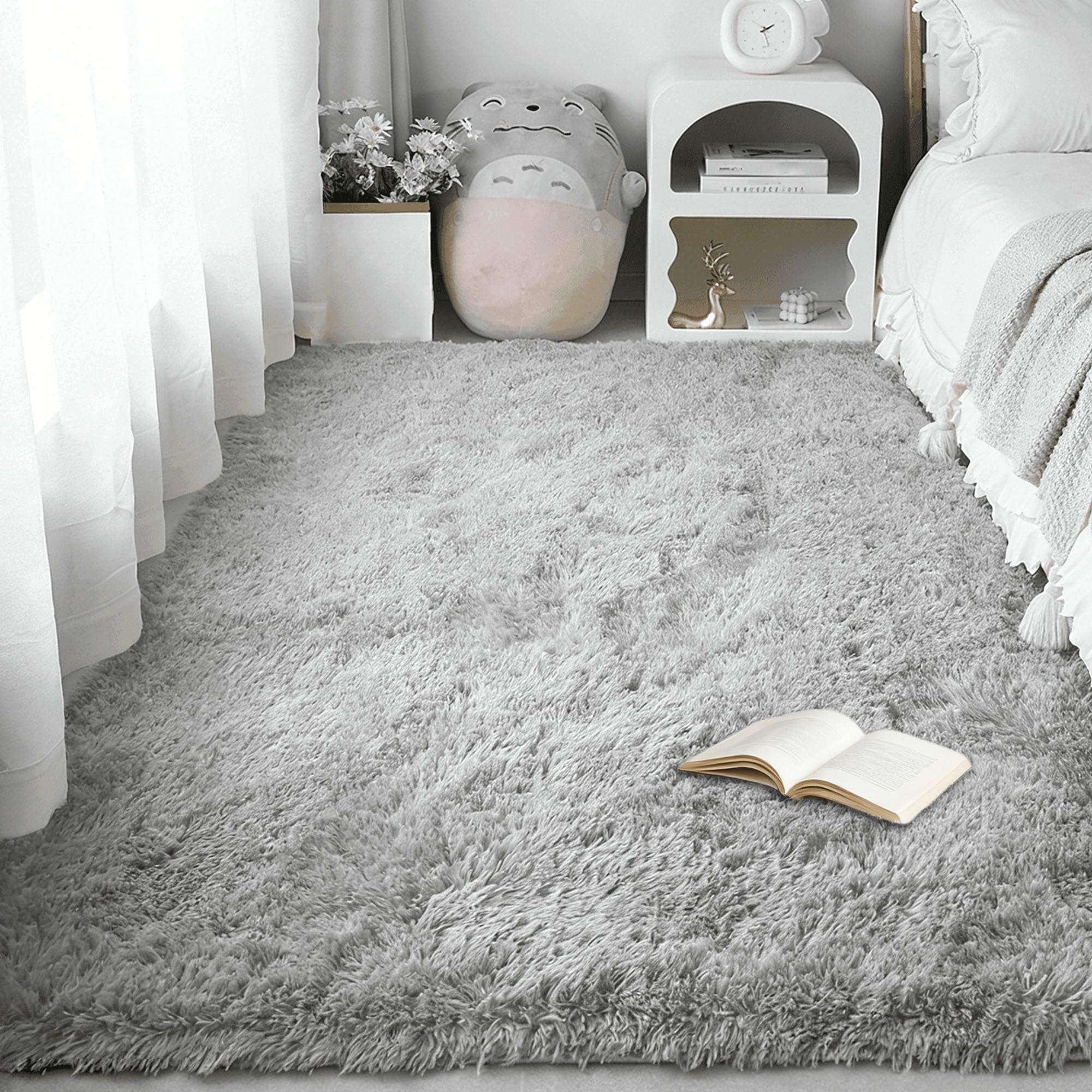 Grand tapis chambre moelleux 220 x 290 cm de qualité supérieure gris