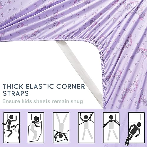 Miniatura 4 de Softan Juego de sábanas para niños y niñas, tamaño matrimonial, sábana bajera ajustable para niños, transpirable y sedosa, sensación suave, juego de