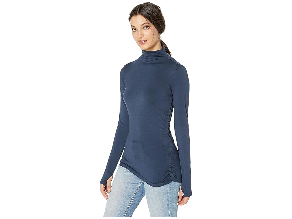 

Michael Stars Jules Jersey Long Sleeve Mock Neck Side Ruched Tee (Admiral) Women's Long Sleeve Pullover, Navy