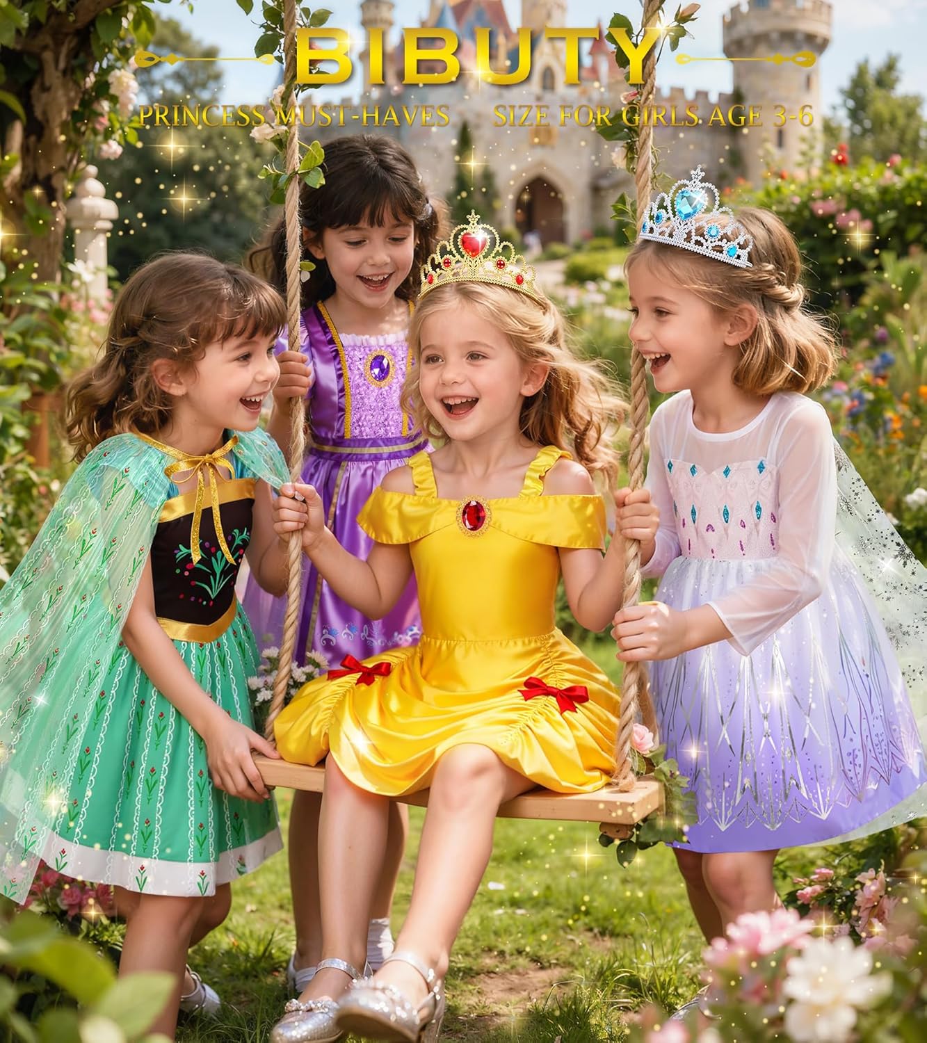 Princess Dress Up Clothes for Little Girls Toddler Dress Up Clothes for Girls 3-6, BIBUTY Pretend Play Princess Costume Set with Princess Crown Cape, Princess Toys Cosplay Birthday Party Gift for Girl - Image 2
