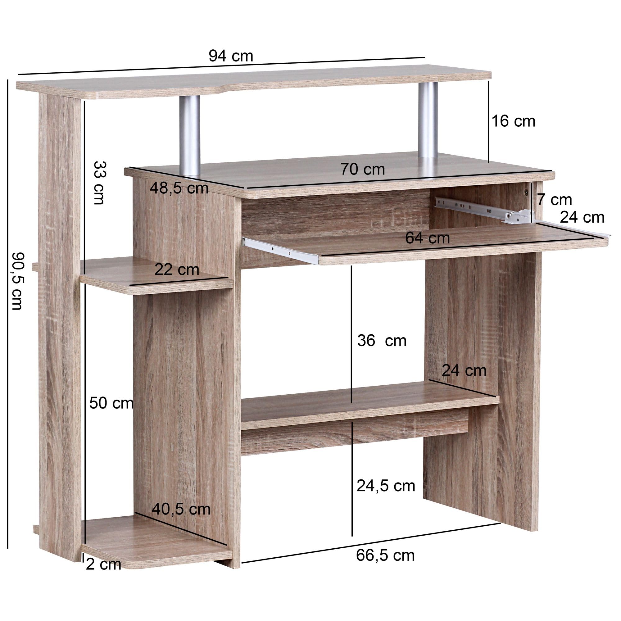 FineBuy Escritorio con Bandeja Extraible 94x48,5x90,5 cm Escritorio Moderno para PC | Mesa de Oficina Mesa de despacho (Sonoma)