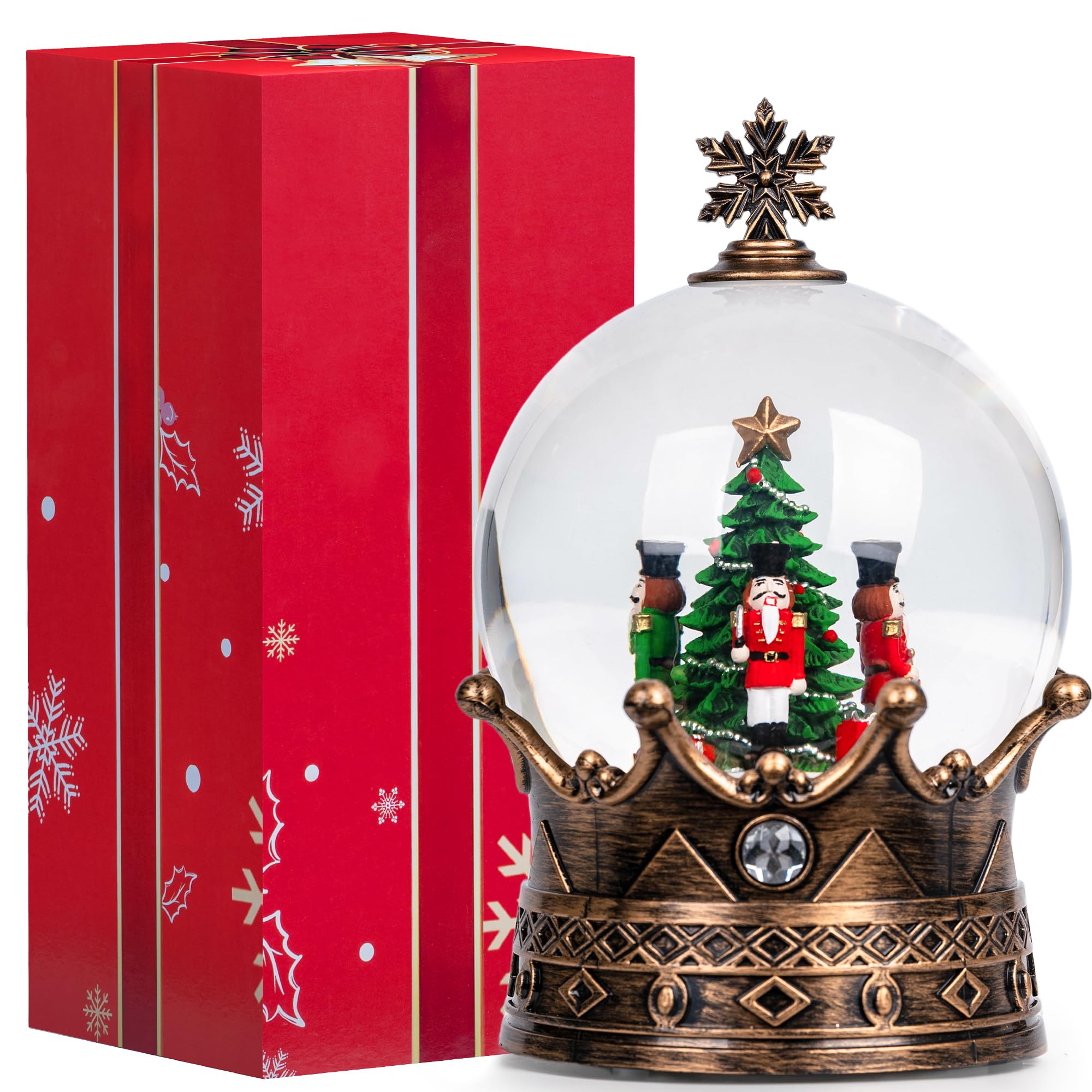 Boule à Neige Casse-Noisette, Lanterne à Eau Musicale en Forme de Couronne avec Paillettes tourbillonnantes, décoration de Noël et Cadeau, Fonctionne avec Piles ou USB