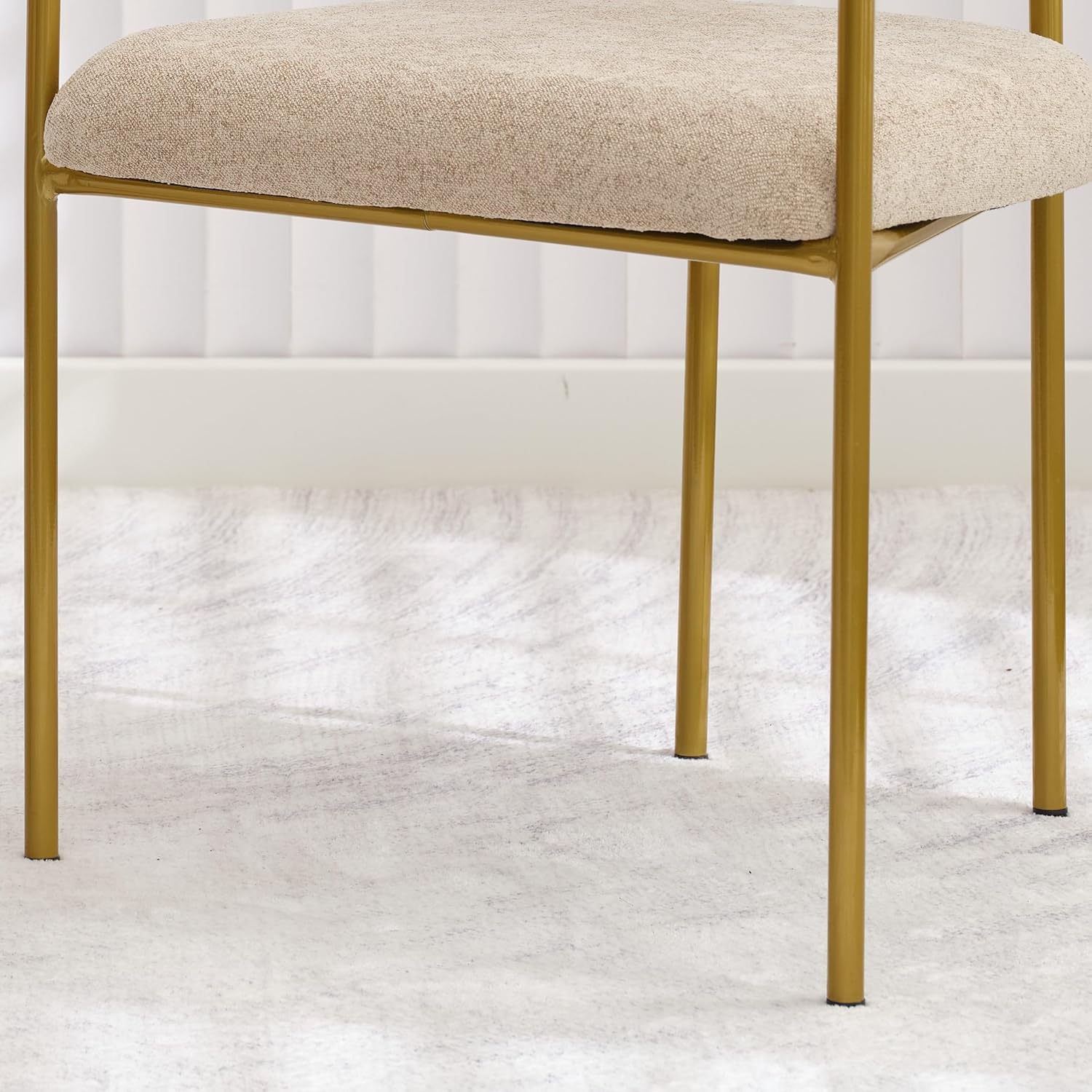 Boucle Dining Chairs Set of 6 with Arms, Mid Century Modern Upholstered Dining Chairs for Kitchen & Dining Room, Curved Backrest, Gold Metal Frame (Taupe/Sand)
