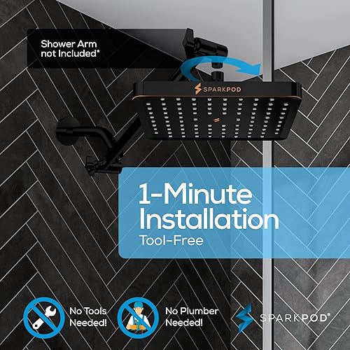 Miniatura 5 de SparkPod Cabezal de ducha, lluvia de alta presión, diseño de lujo de alta calidad, instalación en 1 minuto, reemplazo ajustable fácil de limpiar