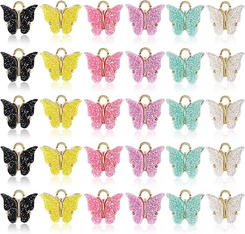 Miniatura 8 de Hicarer 30 dijes de mariposa de acrílico con colgante de mariposa para joyería, collar, pulsera, aretes, accesorio de manualidades