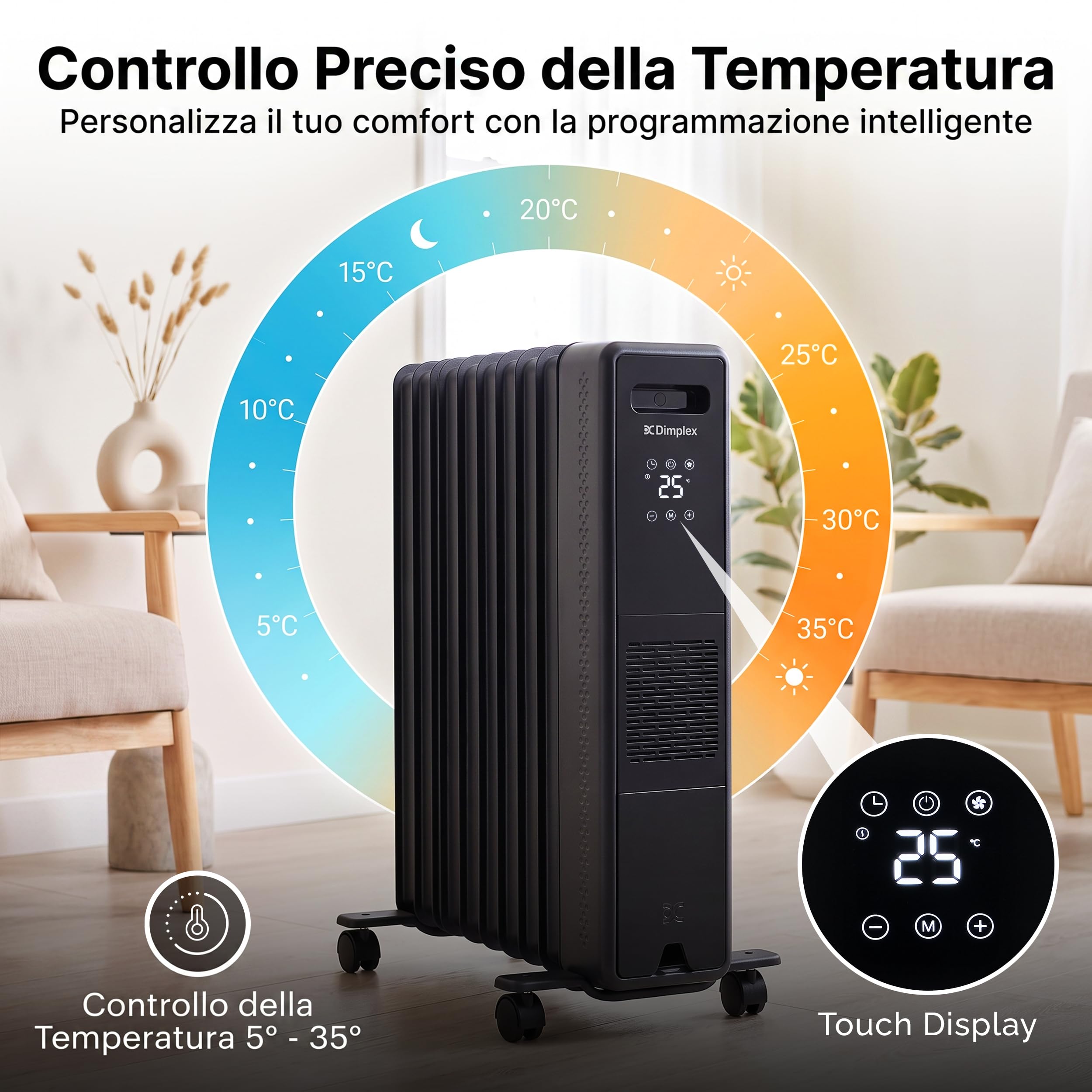 Dimplex ECO Edge Radiatore Senza Olio 2400 W Wi-Fi con Turbo