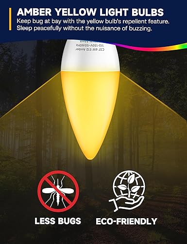 Miniatura 6 de UNILAMP Bombillas amarillas para candelabros, bombilla de vela E12, luces de 6 W para exteriores, equivalente a 60 W, no regulable, paquete de 3