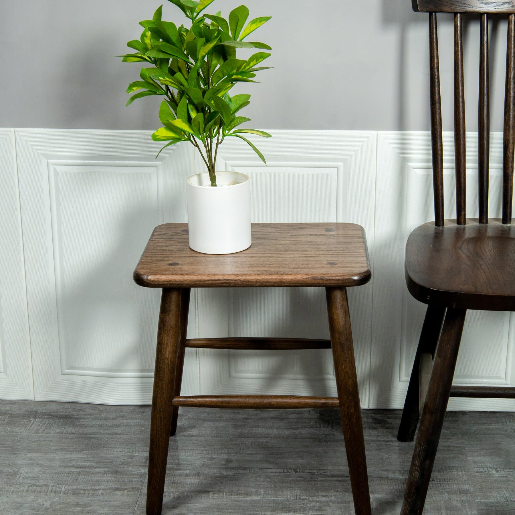 Cttasty Wood Stool, Set of 2 Wood Small Side Table, Wood Plant Stool, Wood Bar Stools, Wood Vanity Stool, Sofa End Table, 15.75 L x 11.81 W x 18.11 H Inches, (Walnut)